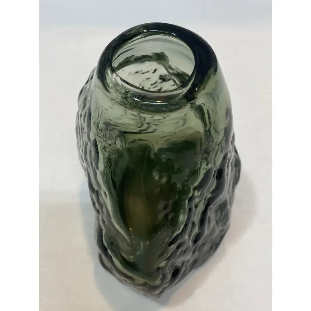 Free Form Minimalist Smoky Gray-Green Glass Vase Heavy Clear Bottom